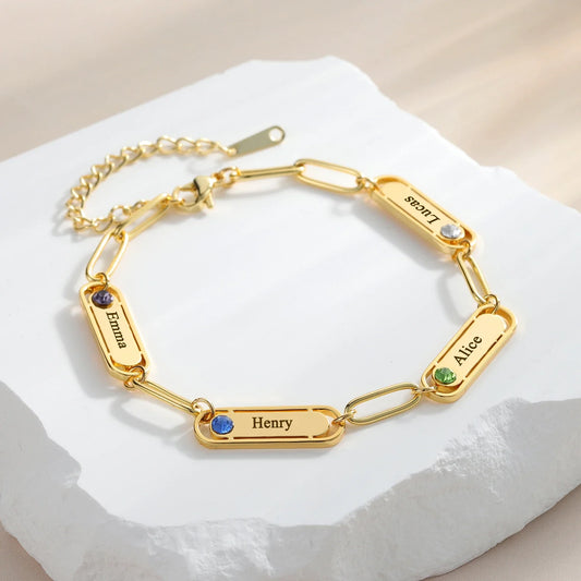 Bracelet trombone prénom et pierre de naissance délicats
