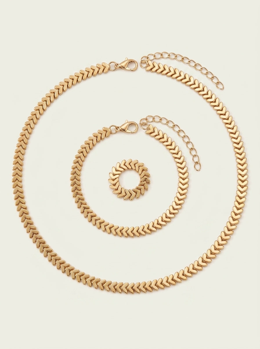 Classy Fishbone Necklace, Bracelet, and Ring Set