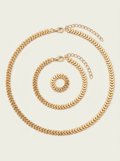 Classy Fishbone Necklace, Bracelet, and Ring Set