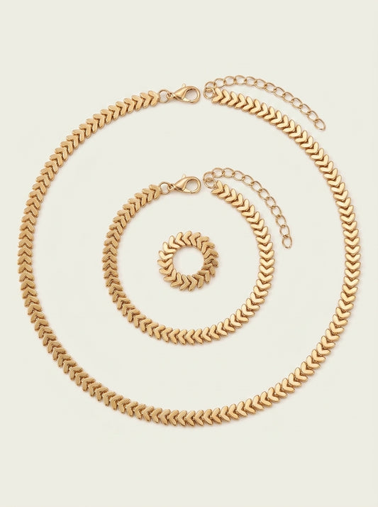 Classy Fishbone Necklace, Bracelet, and Ring Set