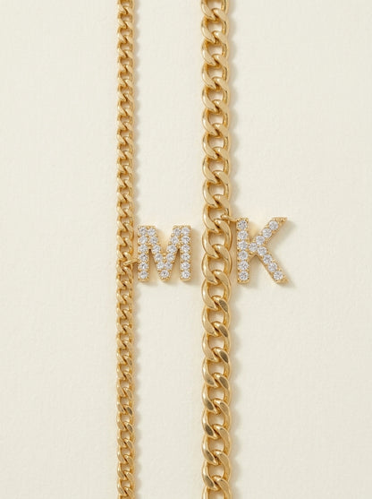 Dainty Cuban Figaro Chain Letter Initial Bracelet