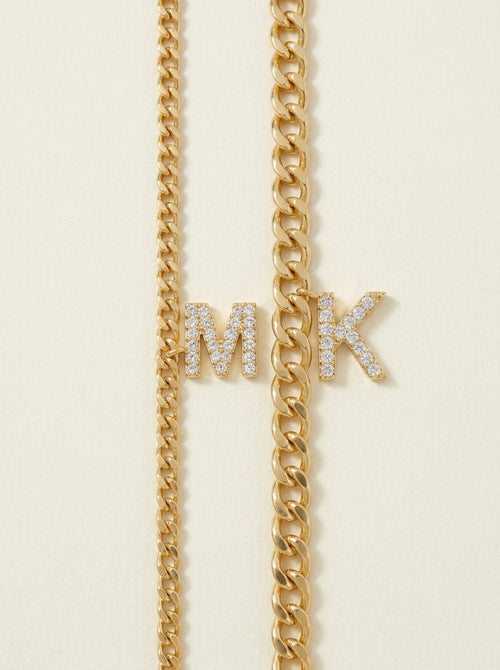 Dainty Cuban Figaro Chain Letter Initial Bracelet