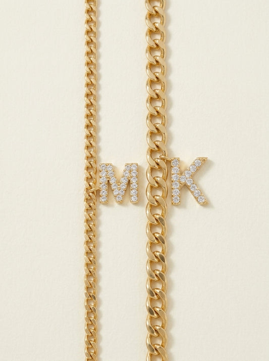 Dainty Cuban Figaro Chain Letter Initial Bracelet