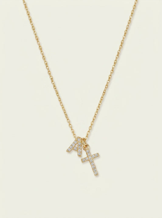Collar Delicado con Inicial y Cruz de Diamantes