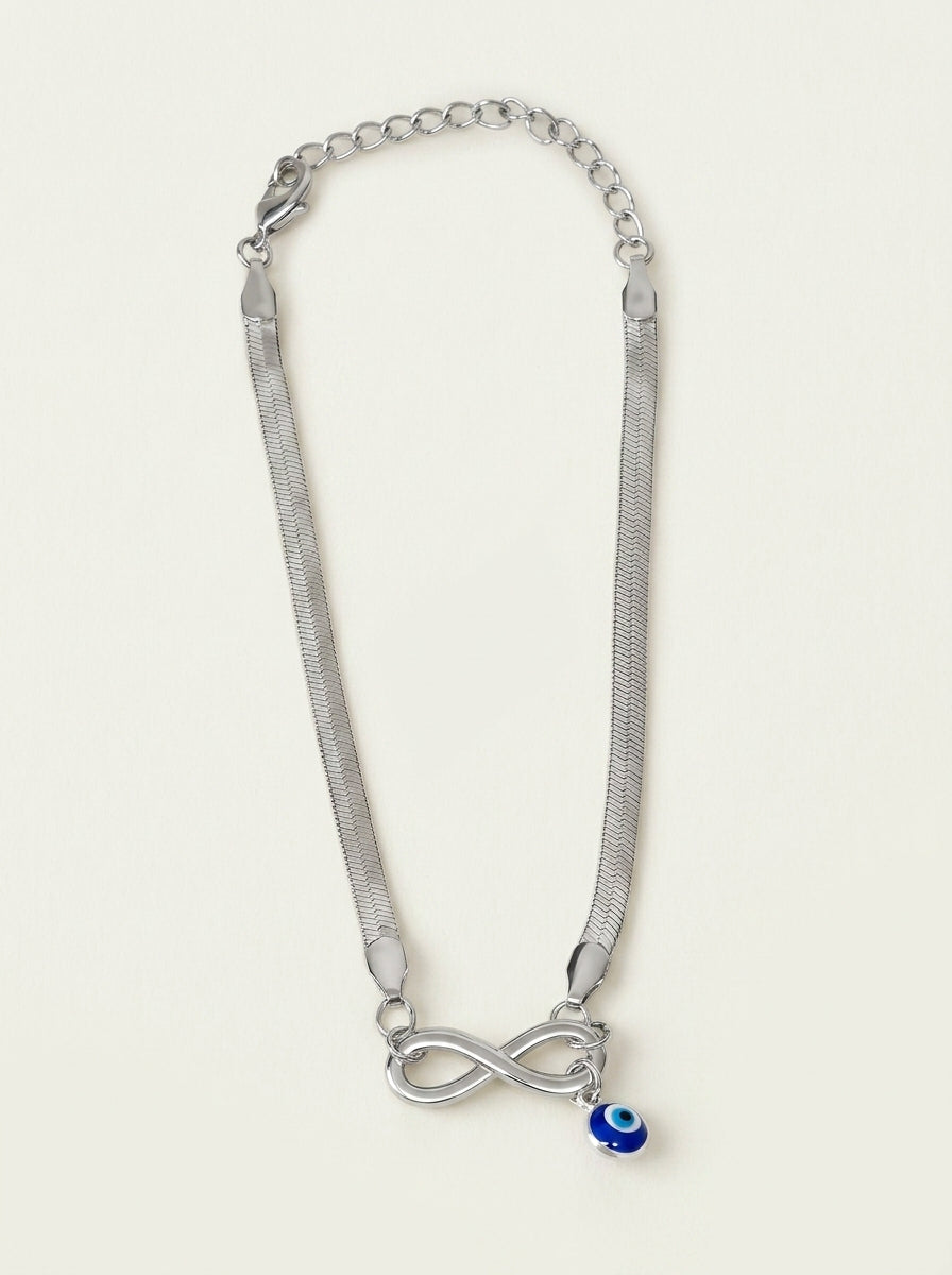 Silver Infinity Snake Anklet - Free Evil Eye Cuff Bracelet