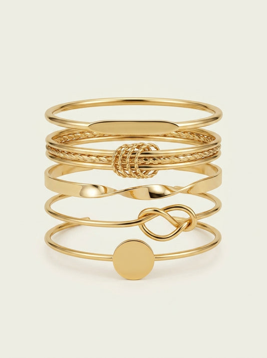Set mit 5 starren, ineinander verschlungenen Armbändern