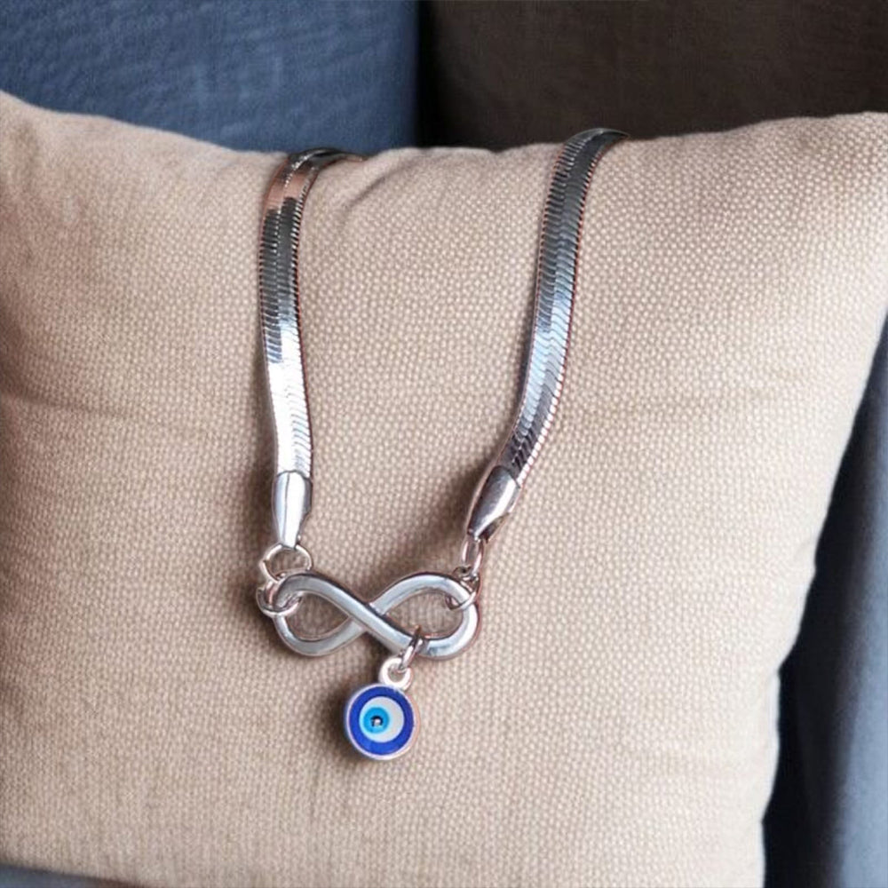 Silver Infinity Snake Anklet - Free Evil Eye Cuff Bracelet