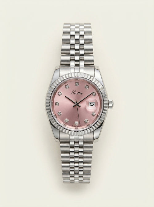 Montre à Calendrier Élégante Simple pour Femme avec Bracelet en Acier