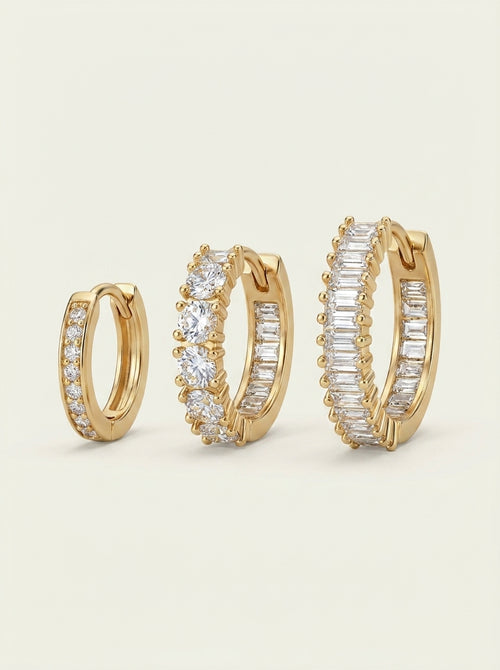 Ensemble de boucles d'oreilles de luxe pour femme en laiton plaqué or véritable, zircon incrusté, cercle complet et diamants