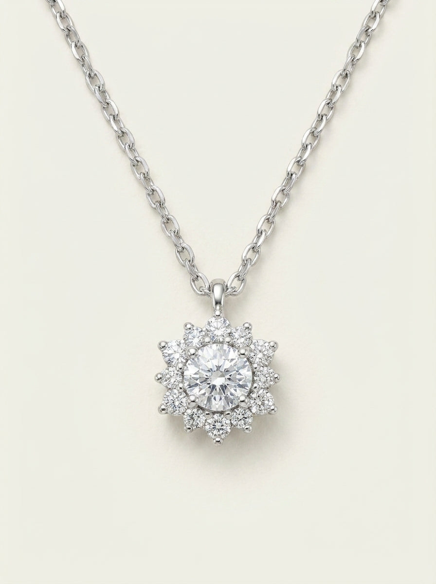 Pendentif Collier Flocon de Neige Argent Brillant en Zircon Sous le Banyan Exquis