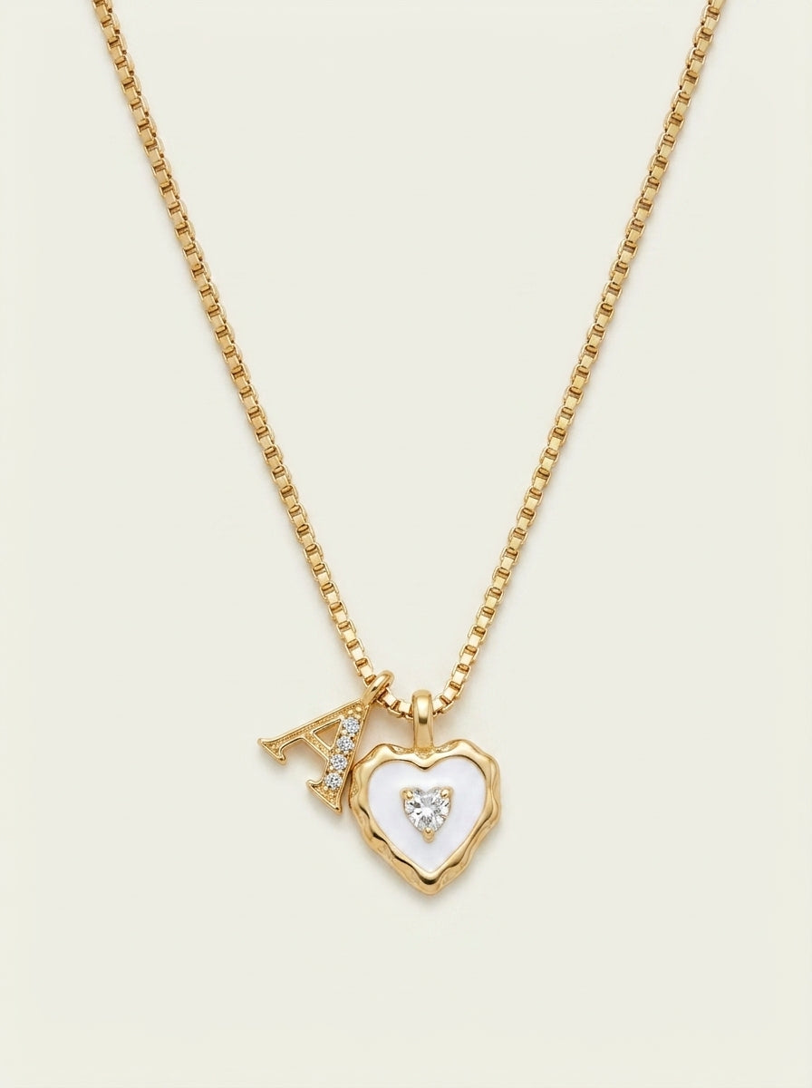 Collier Cœur et Lettre serti de diamants Tendance