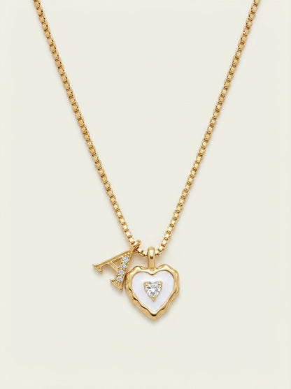 Collier Cœur et Lettre serti de diamants Tendance