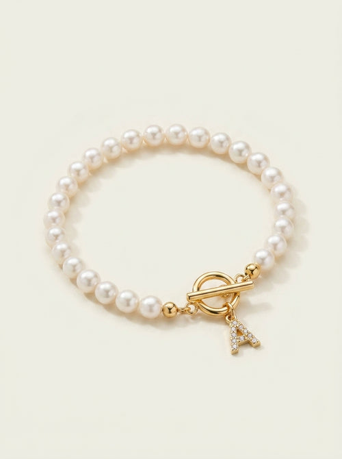 Classy Pearl Clasp Letter Initial Bracelets
