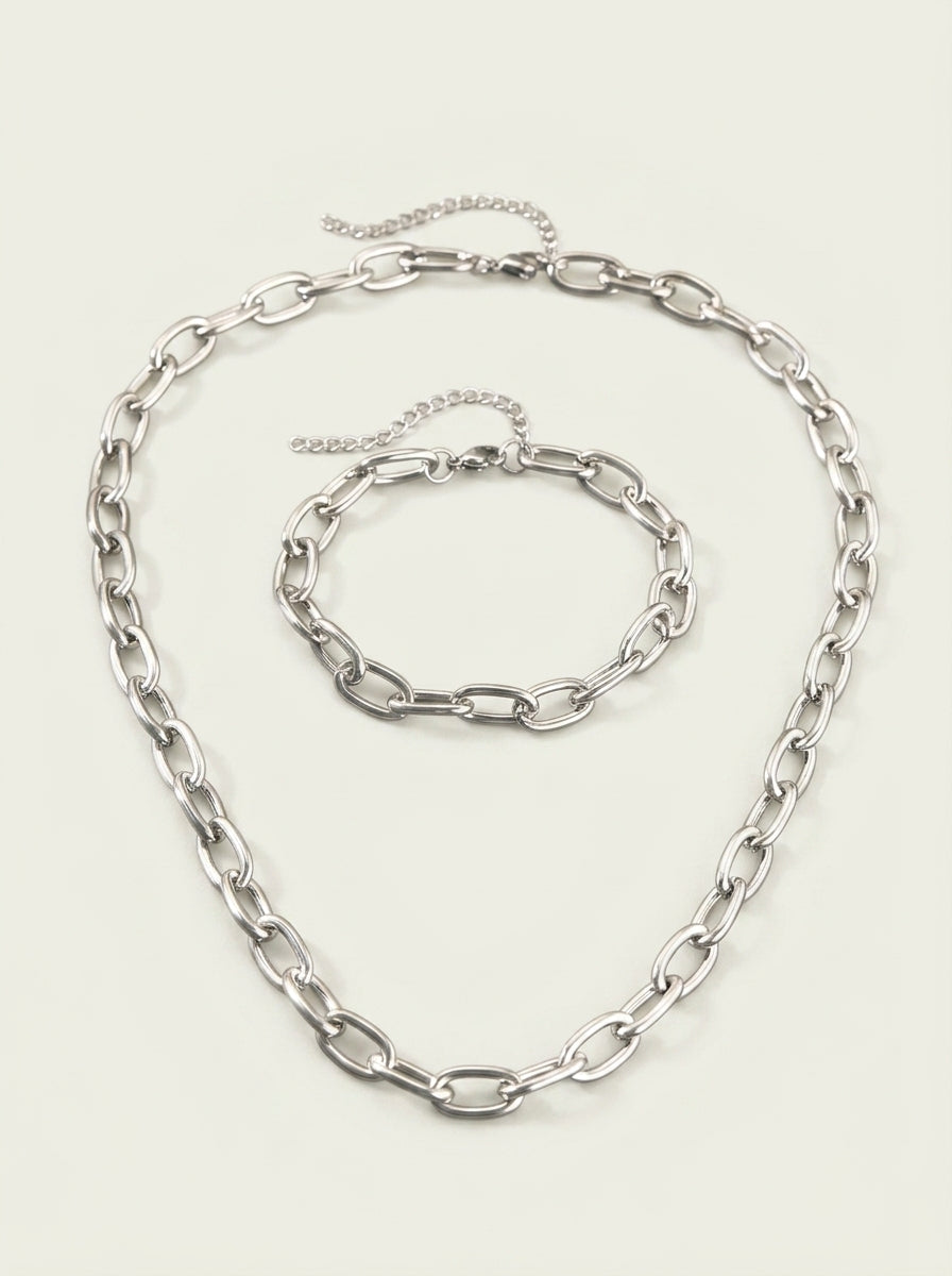 Simple Paperclip Necklace & Bracelet Set