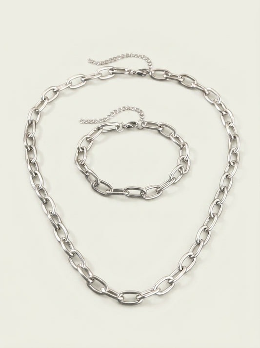 Simple Paperclip Necklace & Bracelet Set