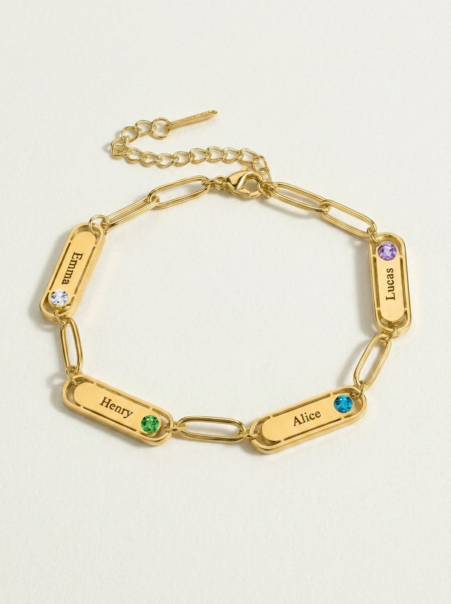 Dainty Name & Birthstone Paperclip Bracelet