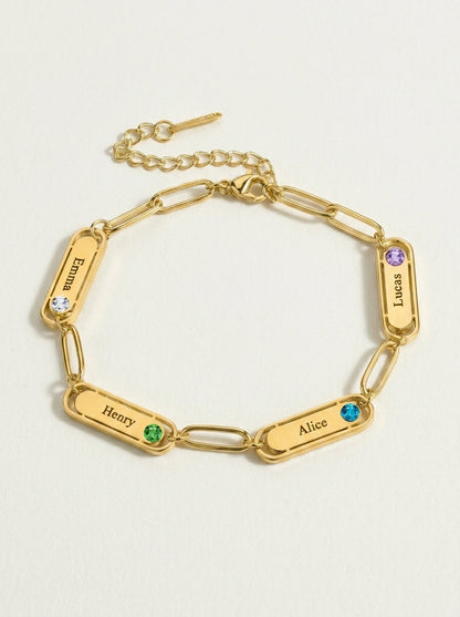 Dainty Name & Birthstone Paperclip Bracelet