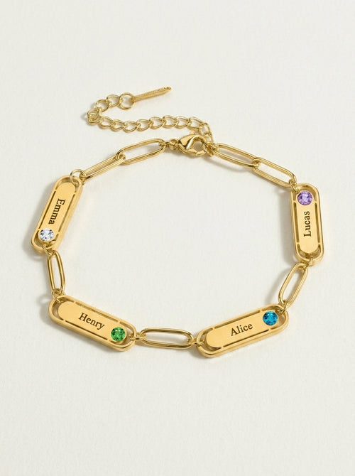 Dainty Name & Birthstone Paperclip Bracelet