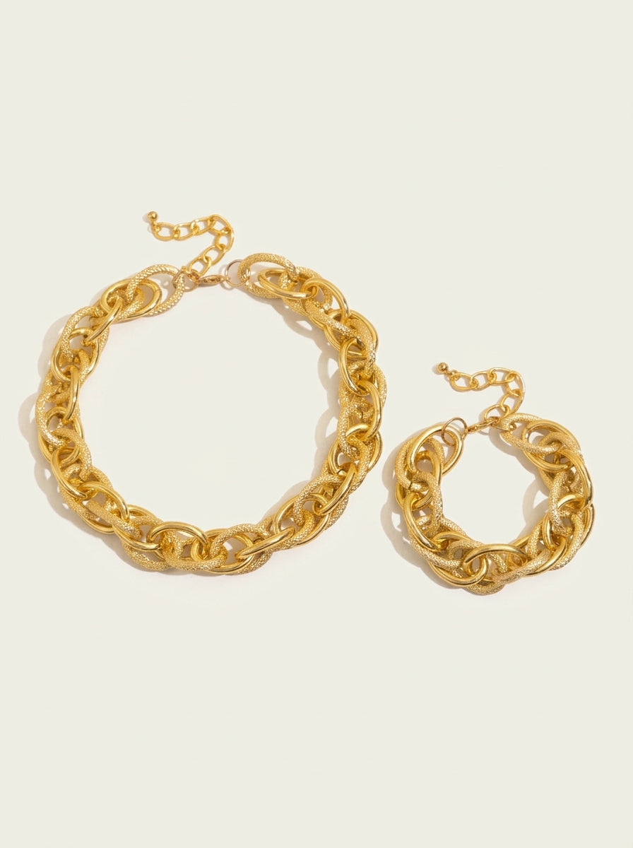 Bold Chunky Woven Dual Chain Bracelet and Necklace Set