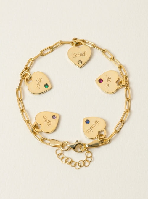 Dainty Name & Birthstone Heart Charm Paperclip Bracelet