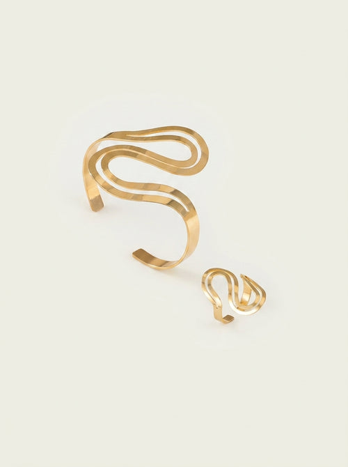 Adjustable Modern Swirl Bracelet and Ring Set