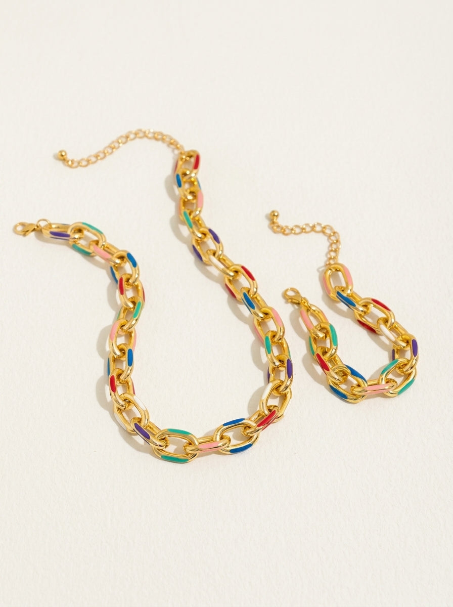 Colorful Chain Bracelet and Necklace Set