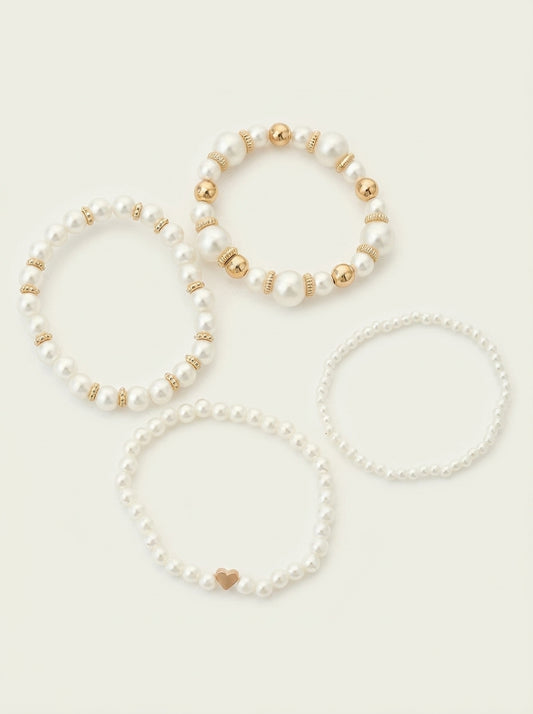 Bold Gold Accented Pearl Bracelet Stack