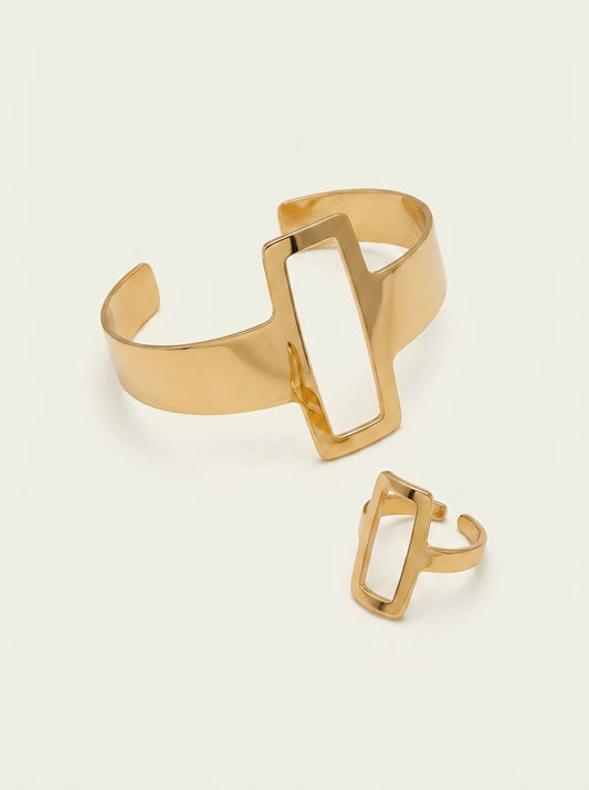 Verstellbares, rechteckiges, geometrisches Armband- und Ringset