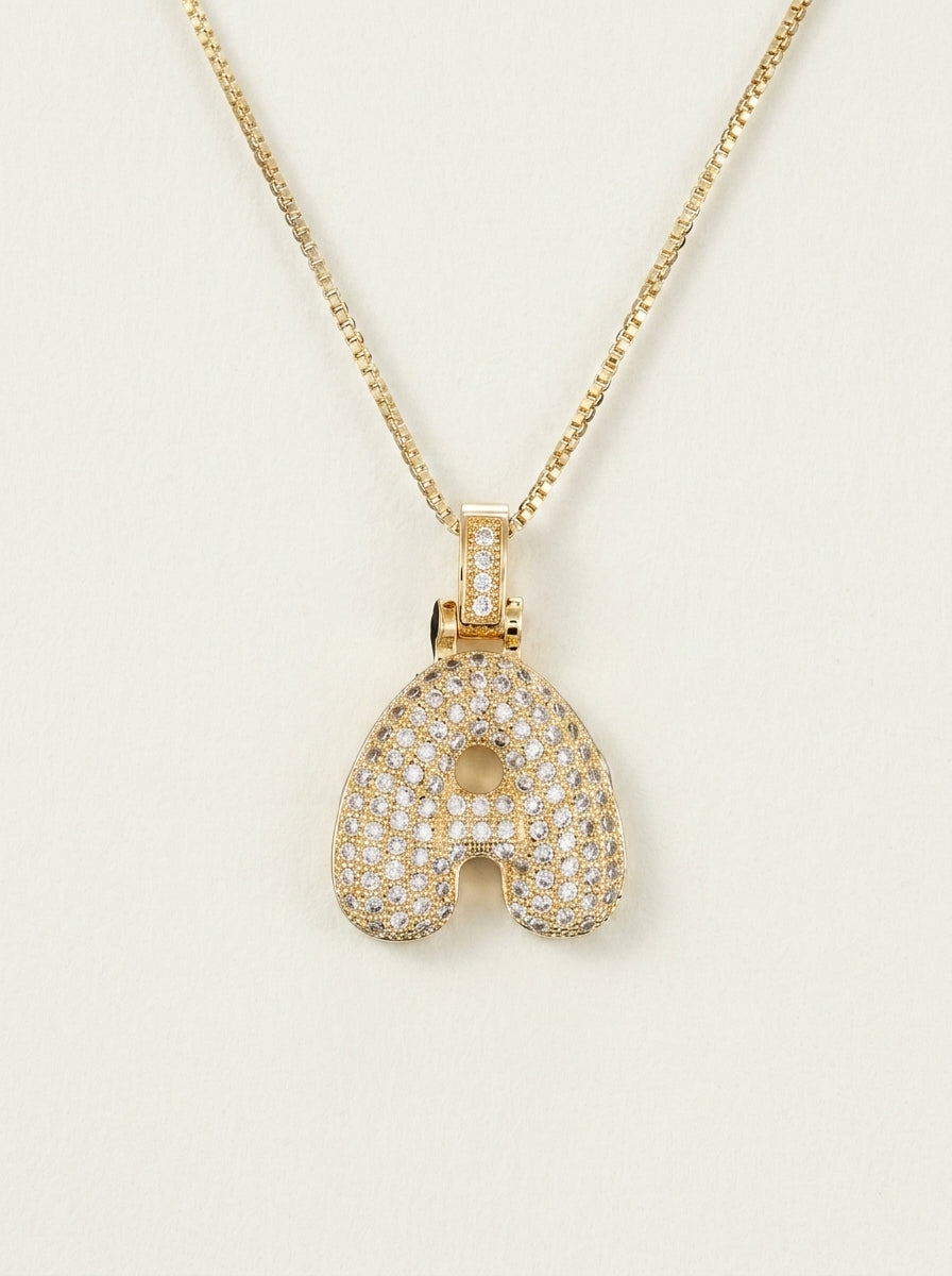 Bubble-Initial-Halskette aus 14 Karat mit funkelndem Diamanten
