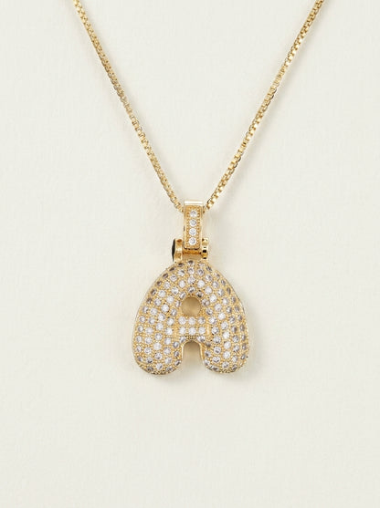 Bubble-Initial-Halskette aus 14 Karat mit funkelndem Diamanten