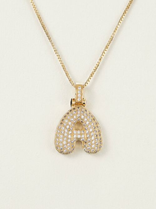 Bubble-Initial-Halskette aus 14 Karat mit funkelndem Diamanten