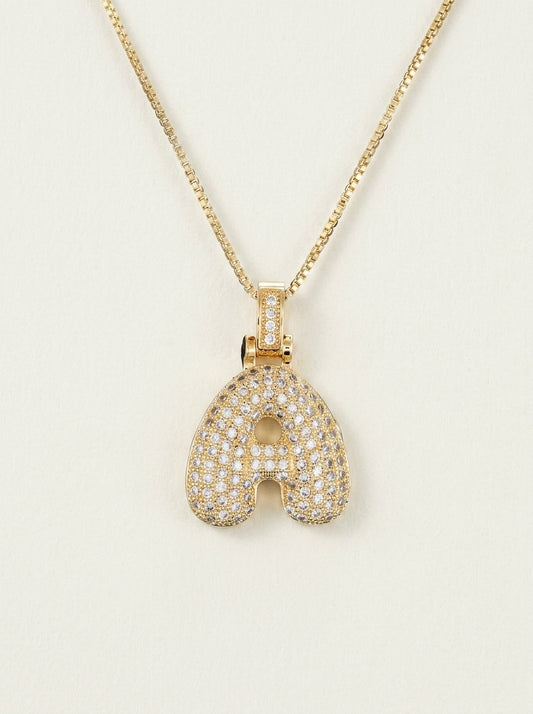 Collar Inicial Bubble 14K con Brillo de Diamantes