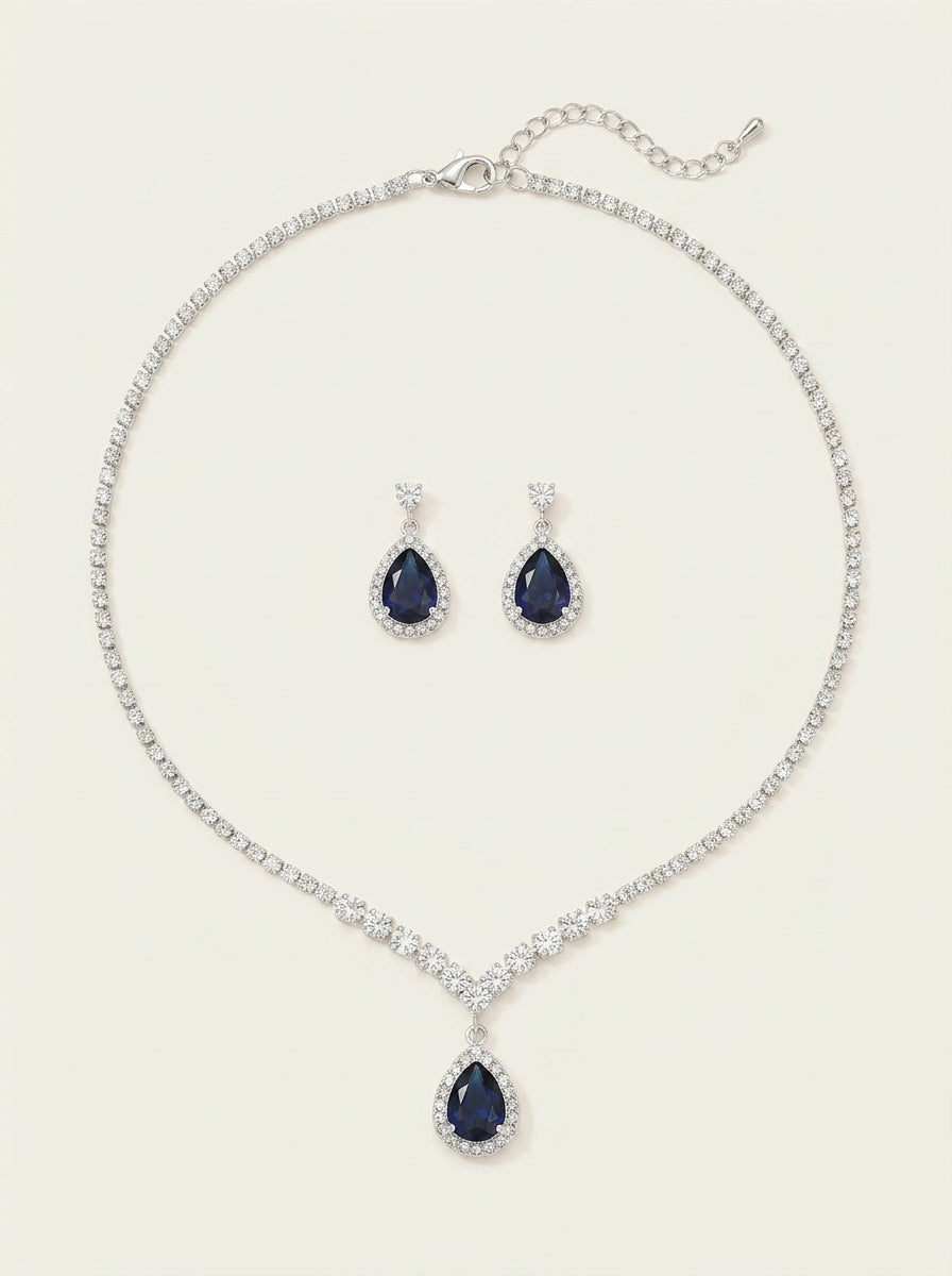 Leuchtend blaues Tropfen-Halsketten- und Ohrringe-Set