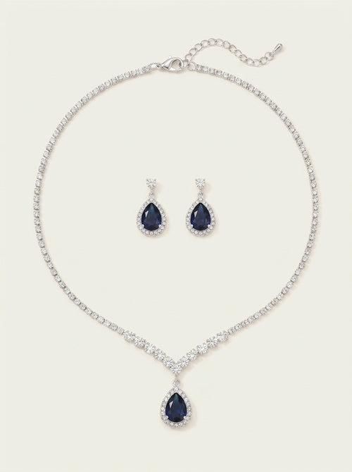 Leuchtend blaues Tropfen-Halsketten- und Ohrringe-Set