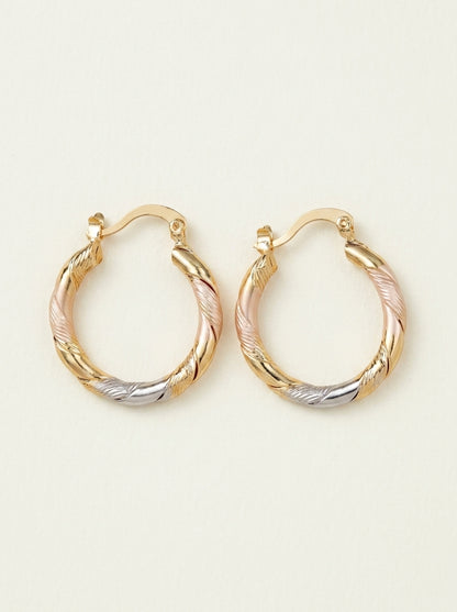 Boucles d'oreilles créoles torsadées triple contraste