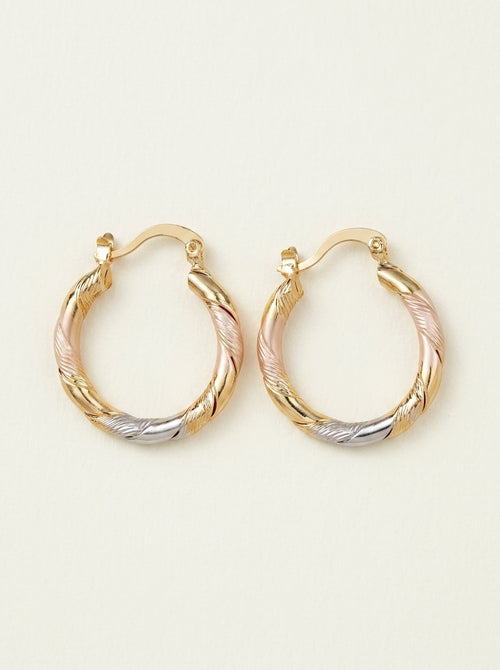 Boucles d'oreilles créoles torsadées triple contraste