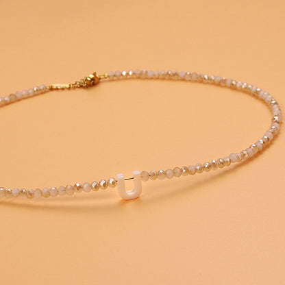 Dainty Stone Beaded Initial Necklace
