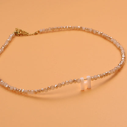 Dainty Stone Beaded Initial Necklace