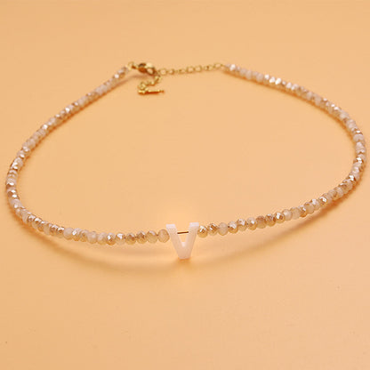 Dainty Stone Beaded Initial Necklace