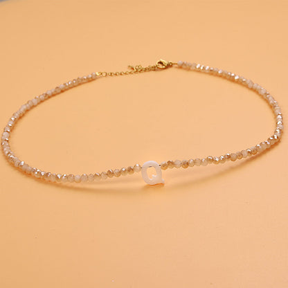 Dainty Stone Beaded Initial Necklace