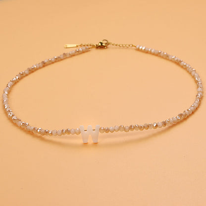 Dainty Stone Beaded Initial Necklace
