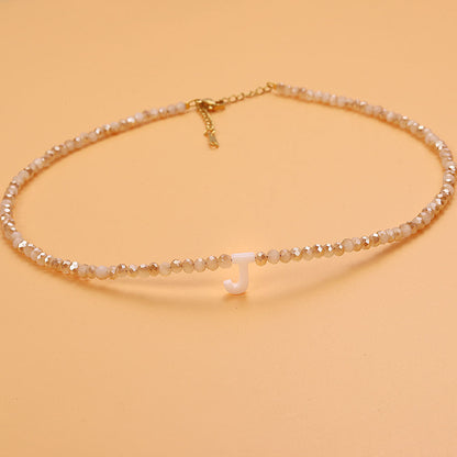 Dainty Stone Beaded Initial Necklace