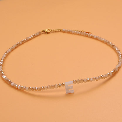 Dainty Stone Beaded Initial Necklace