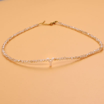Dainty Stone Beaded Initial Necklace