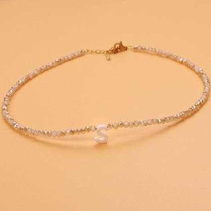 Dainty Stone Beaded Initial Necklace