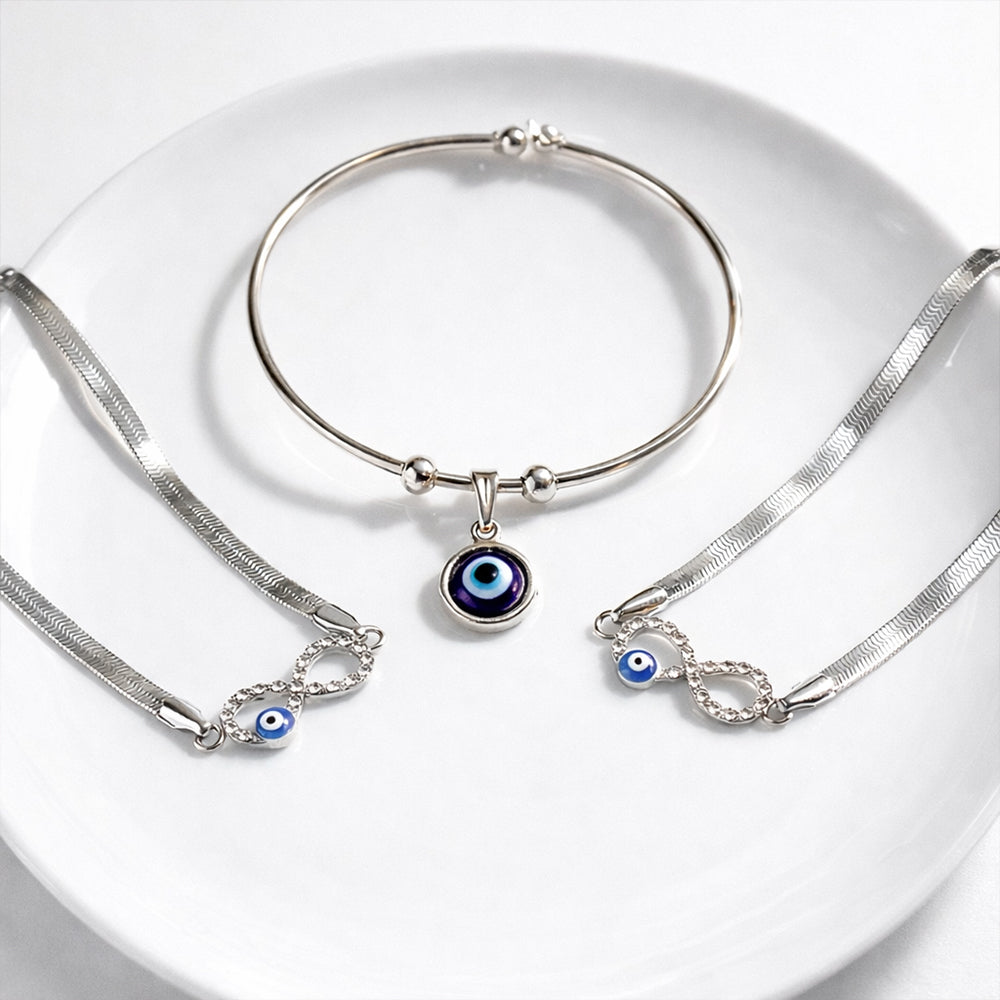 Silver Infinity Snake Anklet - Free Evil Eye Cuff Bracelet