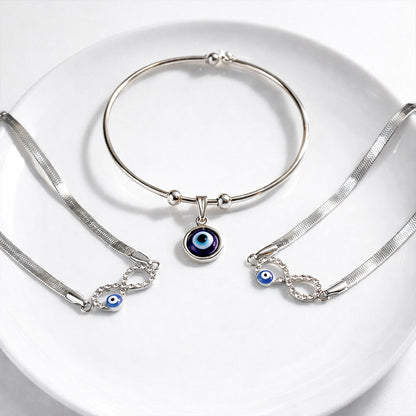 Silver Infinity Snake Anklet - Free Evil Eye Cuff Bracelet