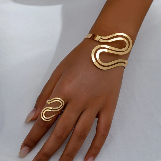 Ensemble bague et bracelet spirale moderne ajustable