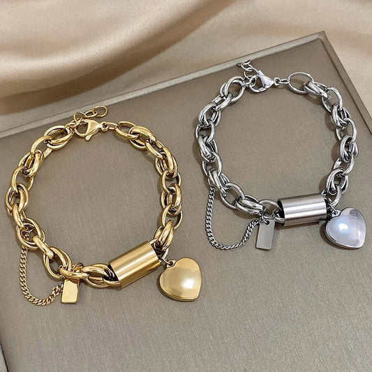 Bracelet chaîne cœur épais et volumineux