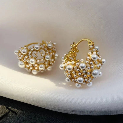 Dainty Statement Pearl Hoop Earrings